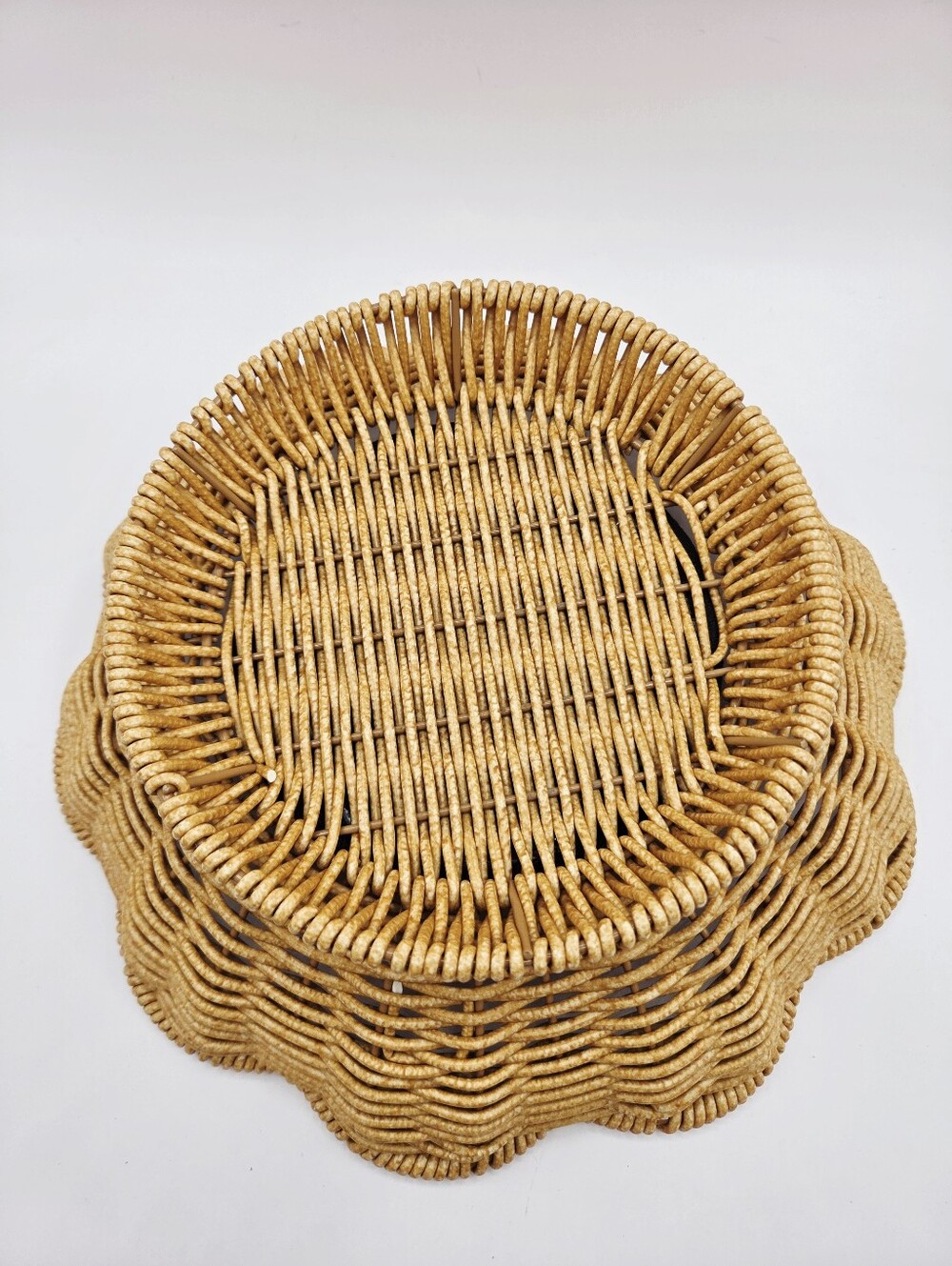 Woven Rattan Decorative Pedestal Bowl with Red & Green Medallion in the Center - Picture 5 of 5